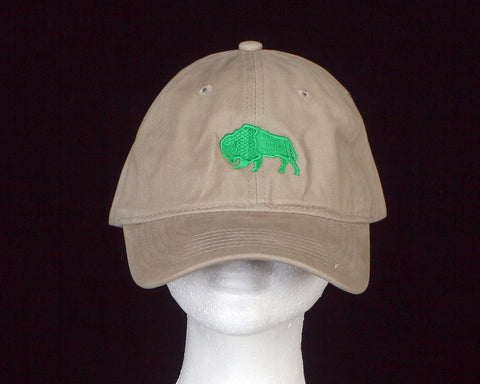 Baseball Cap- Embroidered Logo- Tan w/ Green Logo